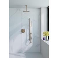 Fortifura Calvi Inbouw Regendoucheset - rond - thermostatisch - wandarm - glijstang - 25cm hoofddouche - staaf handdouche - gladde slang - Geborsteld Messing PVD (Goud) SW728176/SW720555/SW720562/SW1183046/SW720570/SW72