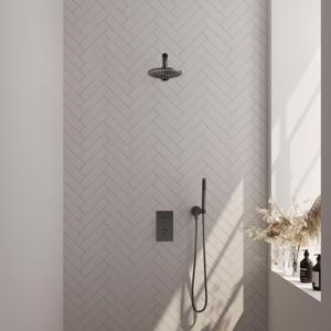 Regendoucheset Inbouw Brauer Gunmetal Edition Thermostatisch 30cm met 3-Weg Omstelling, Plafondarm, Glijstang en Handdouche 3-Standen Geborsteld Gunmetal