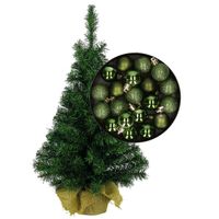 Mini kerstboom/kunst kerstboom H35 cm inclusief kerstballen groen - thumbnail