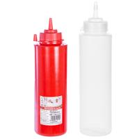 Doseer/sausfles - 2x stuks - 500/750 ml - rood/transparant - kunsstof - met schenktuit