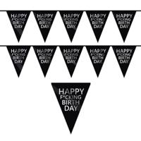 Happy Fucking Birthday vlaggenlijn - 3x - Verjaardag wens slinger - kunststof - 600 cm - zwart