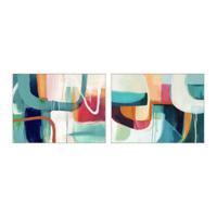 Schilderij Home ESPRIT Wit Turkoois Abstract Stads 120 x 4 x 90 cm (2 Stuks)