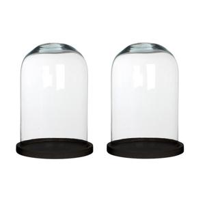 Mica Decoration Stolp Hella - 2x - glas zwart eikenhout - 21 x 30 cm