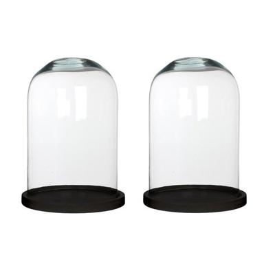 Mica Decoration Stolp Hella - 2x - glas zwart eikenhout - 21 x 30 cm