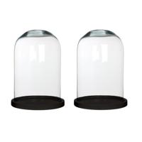 Mica Decoration Stolp Hella - 2x - glas zwart eikenhout - 21 x 30 cm