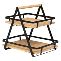 Keuken/aanrecht rekje - metaal/bamboe hout - 30 x 22 x 29 cm - keuken organizer - naturel/zwart