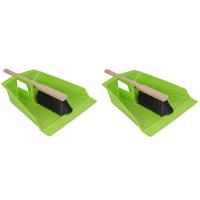 Stoffer en blik - 2x - XXL - limegroen - kunststof/hout - 43 cm - voor tuinafval