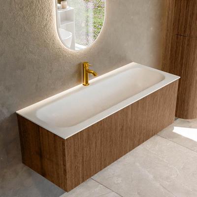 Badmeubel Mondiaz Kurve | 120 cm | Meubelkleur Walnut | Wastafelkleur Talc | Midden spoelbak | 1 kraangat