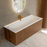 Badmeubel Mondiaz Kurve | 120 cm | Meubelkleur Walnut | Wastafelkleur Talc | Midden spoelbak | 1 kraangat