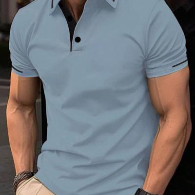 Bon&Bon Men's Short Sleeve Polo Shirt - Dusty Blue Color Block Golf Top Dusty Blue / XL