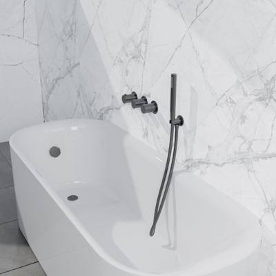 Fortifura Nebbio Badcombinatie-set - thermostaatkraan - inbouwdeel - 2x uitbreiding inbouwdeel - wandaansluitbocht - metalen doucheslang - staaf handdouche - uitloop - geborsteld gunmetal PVD SW1183068 2x SW1183076 2x SW1183081 SW766536 SW706