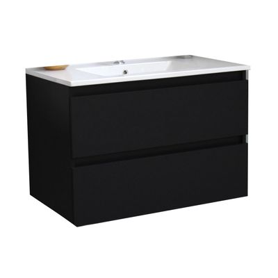 Badkamermeubel BWS Pepper Wastafel Porselein Met Kraangat 80x55x46 cm Mat Zwart