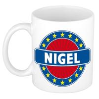 Nigel voornaam koffiemok - beker - wit/blauw - 300 ml - Cadeau - Heren - Collega - Vaderdag