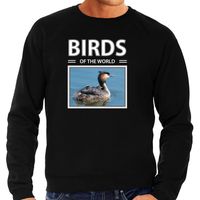Fuut foto sweater zwart voor heren - birds of the world cadeau trui vogel liefhebber 2XL  - - thumbnail