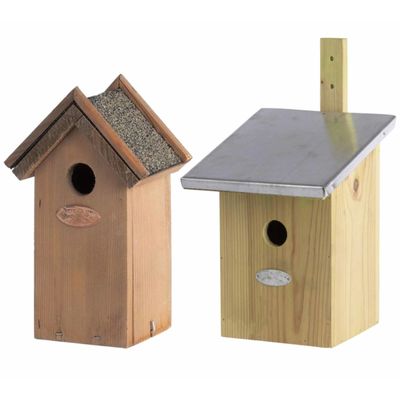 Voordeelset van 2x stuks houten vogelhuisjes/nestkastjes eiken en houtkleur