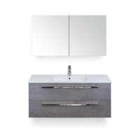 Seville Badmeubelset 120 cm - 2 laden Beton Antraciet - Wastafel Enjoy Enkel - met Spiegelkast