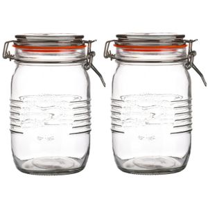 Weckpot/inmaakpot - 2x - 1L - glas - met beugelsluiting - D14 x H17 cm