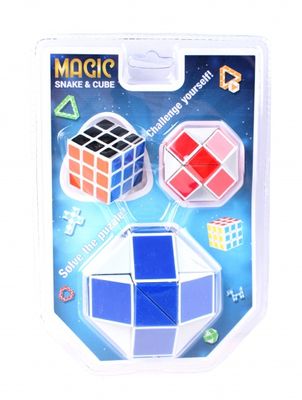 Johntoy puzzel Magische kubus en slang 3-delig blauw