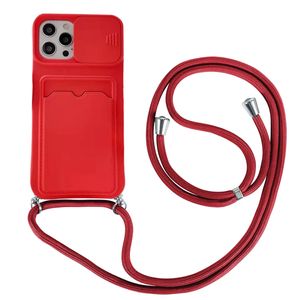 iPhone 14 hoesje - Backcover - Koord - Pasjeshouder - Portemonnee - TPU - Rood