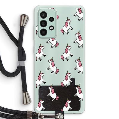 Eenhoorns overal: Samsung Galaxy A52s 5G Transparant Hoesje met koord