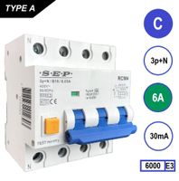 Aardlekautomaat 6A 30mA 3 polig+nul C6 6kA RCM4 SEP