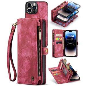 Caseme - iPhone 14 Pro - Vintage 2 in 1 portemonnee hoes - Rood