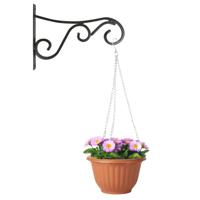 Hangpot + Muurhaak Trani - terracotta - D20 cm - kunststof - metaal - tuinaccessoires