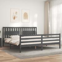 Bedframe met hoofdbord massief hout grijs 200x200 cm