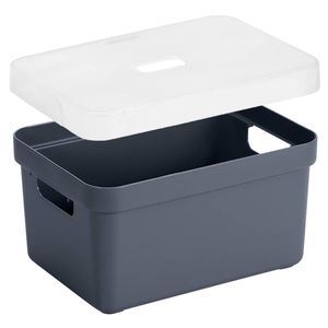 Opbergboxen/opbergmanden donkerblauw van 13 liter kunststof met transparante deksel - Opbergbox