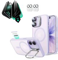 iPhone 17 Bundle Classic Hybrid Magnetic Case (Camera Control, Stash Stand) and Armorite Privacy Screen Protector - Frosted Light Purple