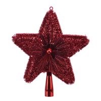 Kerstboom piek kunststof rood met glitters 23 cm