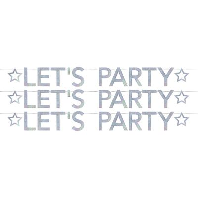 3x Slingers Lets party holografische feest slinger 2.05 meter