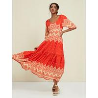 Dames Losse jurk Resortkleding Maxi-jurk Oranje Halve Mouw Folk Opdrukken Lente zomer V-hals Vakantie vakantie jurk S M L - thumbnail