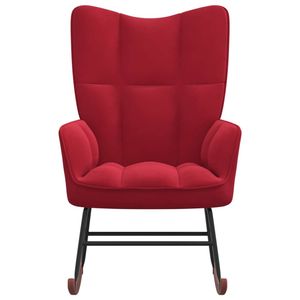 The Living Store Schommelfauteuil Blokpatroon Fluweel Wijnrood 61x78x98cm