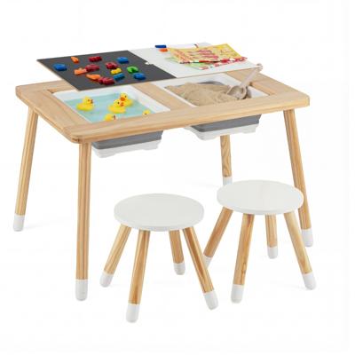 Zintuiglijke en Speeltafel met 2 Krukjes Kindertafel- en Stoelset met Afneembare Dubbelzijdige Tafelbladen en 2 Bakken-Model 1