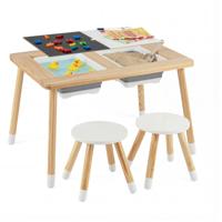 Zintuiglijke en Speeltafel met 2 Krukjes Kindertafel- en Stoelset met Afneembare Dubbelzijdige Tafelbladen en 2 Bakken-Model 1