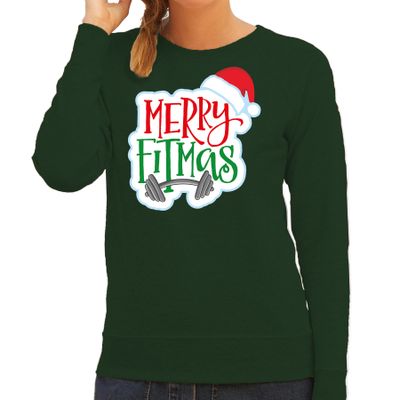 Merry fitmas Kerstsweater / outfit groen voor dames Merry fitmas Kerstsweater / outfit groen voor dames