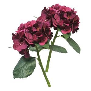 Kunstbloem Hortensia tak - 5x - bordeaux rood - 48 cm - losse steel - Kunst zijdebloemen - hydrangea