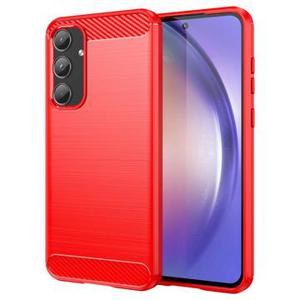 Samsung Galaxy A55 Geborsteld TPU Hoesje - Koolstofvezel - Rood