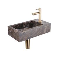 Saniclass Fuente Fonteinset - 40x22x10cm - kraangat rechts - fonteinkraan geborsteld messing PVD - afvoerplug - verlaagd sifon - Dark Emporador SW1244453/SW696237/SW696207/SW696217/SW1137129