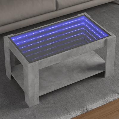 Salontafel met LED 93x53x45 cm bewerkt hout betongrijs