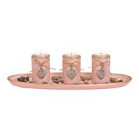 Theelichthouder met decoratieve houten stenen pink/roze set, (B/H/D) 39x12x15cm