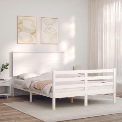 Bedframe met hoofdbord massief hout wit 120x200 cm