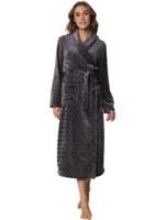 Dames Badjas Fleece - Grijs - Morning Gown - Extra lange warme ochtendjas- Sjaalkraag - Ceintuur