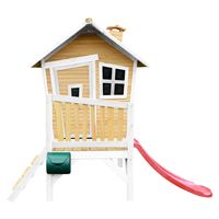 AXI Robin Speelhuis op palen & rode glijbaan Speelhuisje voor de tuin / buiten in bruin & wit van FSC hout - thumbnail