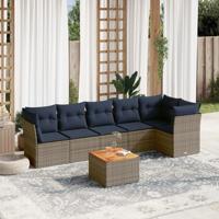 7-delige Loungeset met kussens poly rattan grijs