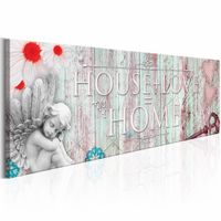 Schilderij - House + Love = Home Rood , hout look