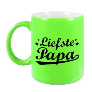 Liefste papa mok / beker neon groen voor Vaderdag/ verjaardag 330 ml