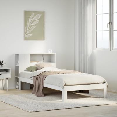 Bed met boekenkast zonder matras grenenhout wit 75x190 cm