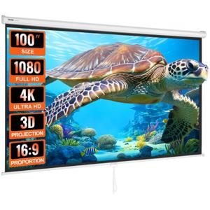 VEVOR projectieprojectiescherm 254 cm HD 4K buiten binnen handmatig projectiescherm snel opvouwbaar draagbaar filmscherm 16:9 voor thuisbioscoop, camping en vrijetijdsevenementen zwart